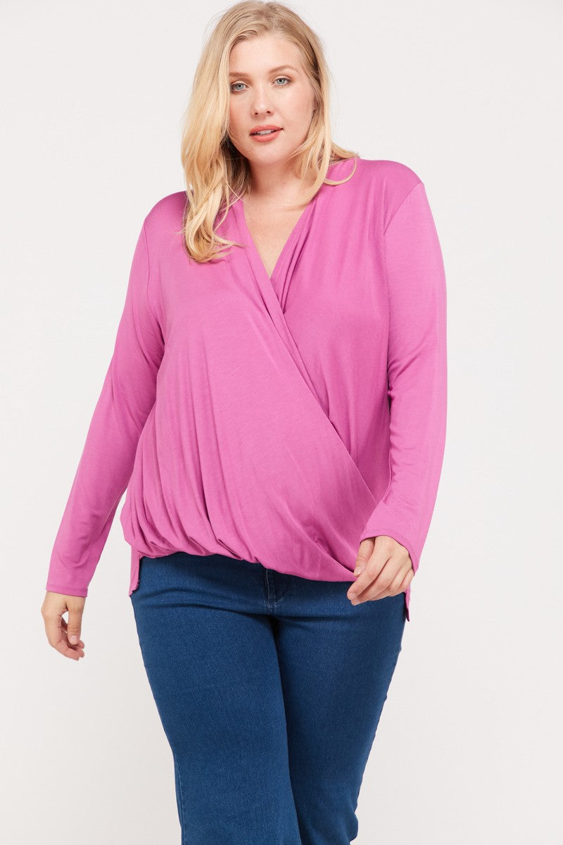 Bamboo Surpliced Pleated Back Knit Top