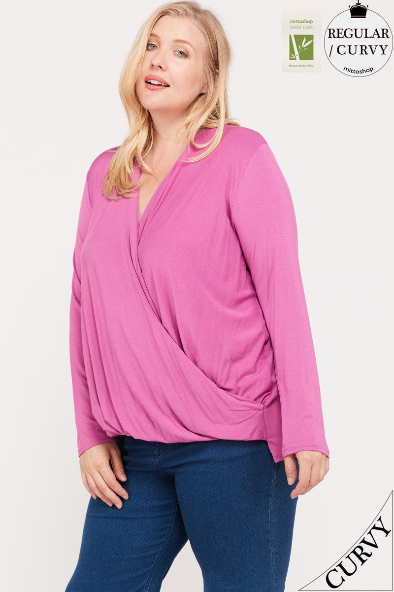 Bamboo Surpliced Pleated Back Knit Top