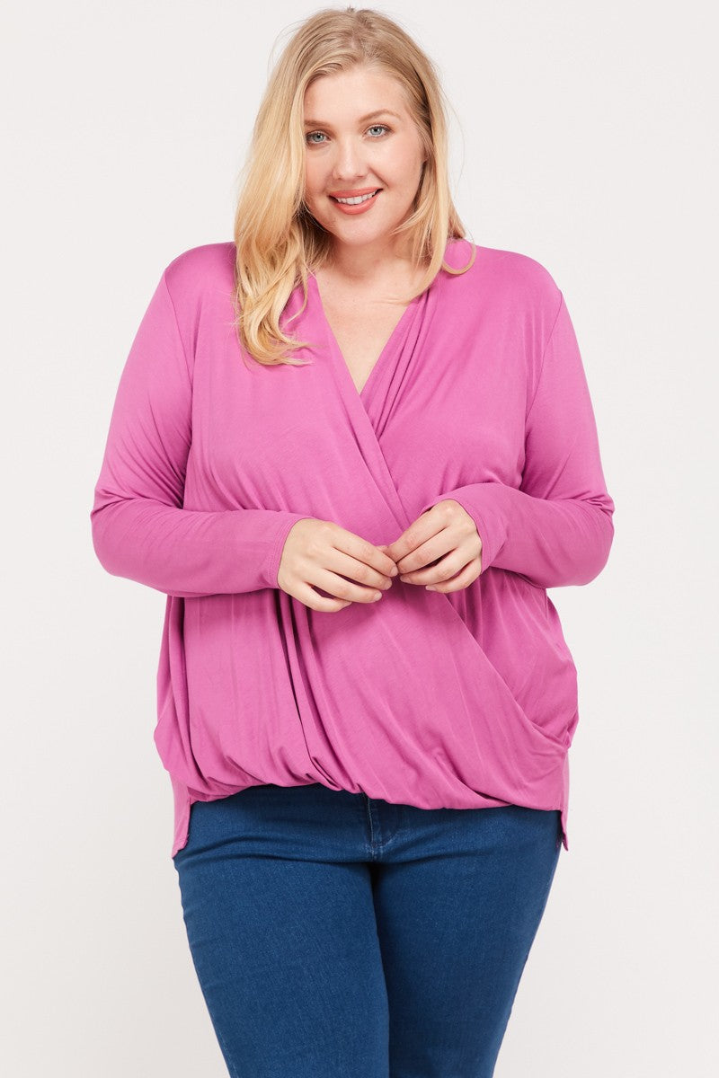 Bamboo Surpliced Pleated Back Knit Top